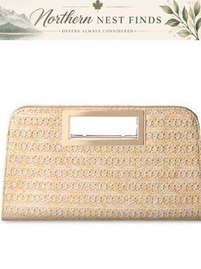 Straw Clutch Purse Cut-Out Handle Evening Crossbody Bag